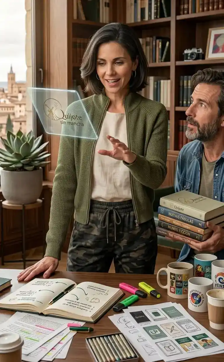 Autor y agente planificando la estrategia de marketing de un libro