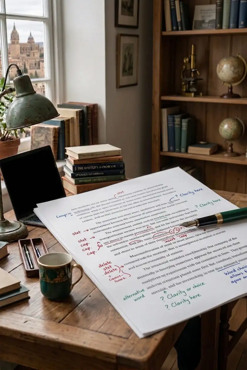 Manuscrito recibiendo una revisión profesional